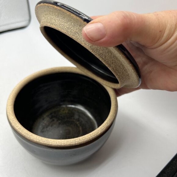 Studio Pottery Stoneware two piece jar vessel container purple glaze - Picture 11 of 12